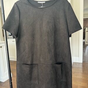 Black Suede Shift Dress with Pockets